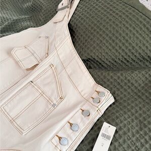 Anthropology Pilcro Medium Women's Cream Denim One Shoulder Overalls